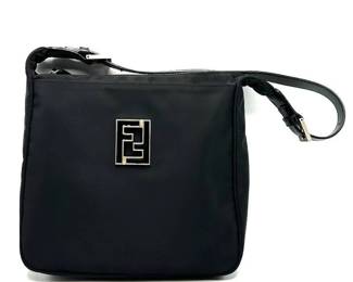 Fendi Black Nylon x Leather Shoulder Bag - Authentic