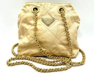 Prada Beige Tessuto Nylon Quilted Chain Shoulder Bag - Authentic
