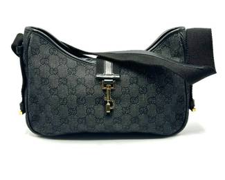GUCCI Jackie Black GG Canvas x Leather Shoulder Bag - Authentic