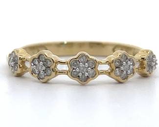 NEW! 0.16 Carat Diamond Flower Double Rail Stacking Ring in 14k Yellow Gold