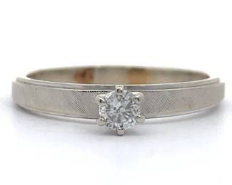 Solitaire Diamond 6-Prong Ring in Textured & Bright Shine 14k White Gold