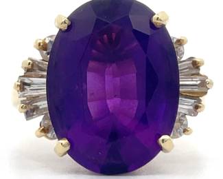 0.50 Carat Diamond & Amethyst Ballerina Estate Cocktail Ring in 14k Yellow Gold