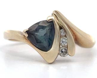 London Blue Topaz & Diamond Channel Scalloped Ring in 14k Yellow Gold