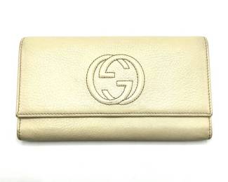 GUCCI White Leather Interlocking GG Bi-fold Long Wallet - Authentic
