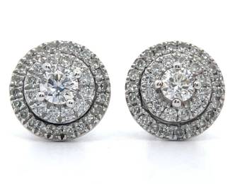 1 Carat Diamond Round Halo Cluster Stud Earrings in White Gold
