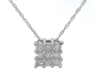 NEW! 0.33 Carat Pavé Diamond Square Pendant Necklace in White Gold