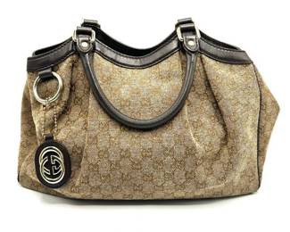 GUCCI Brown Sukey Interlocking GG Canvas x Leather Tote Bag