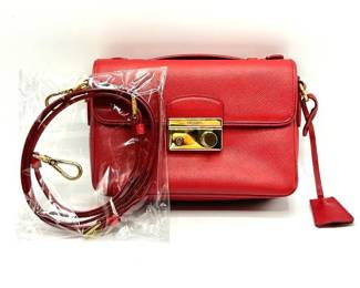 Prada Red Fuoco Saffiano Lux Leather Mini Crossbody Bag - Authentic