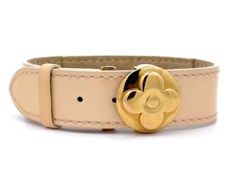 Authentic Designer LOUIS VUITTON LV Beige Leather Bracelet