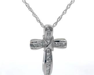Classic 0.25 Carat Diamond Ribbon Cross Pendant Necklace