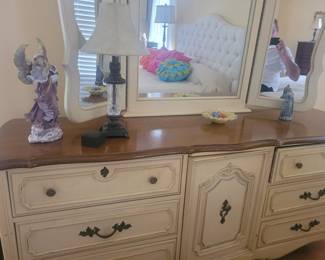Triple dresser with trifold mirror
