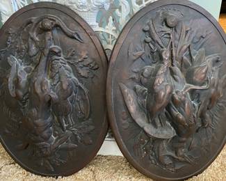 Pair of  Victorian Cast Metal Hunter Plaques, Circa 1880