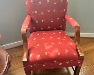 Traditional Style Red with Yellow Flower Upholstered Arm Chair
