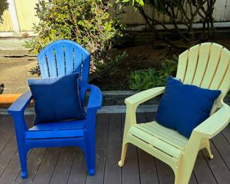 Blue & Yellow Plastic Curve Back Patio Chairs
