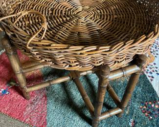 Basket Top Side Table with Bamboo Style Base