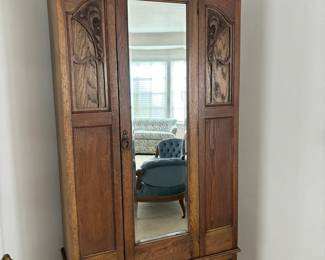 Edwardian Oak Single Wardrobe with Mirror&nbsp;