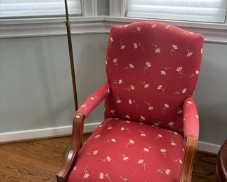 Traditional Style Red with Yellow Flower Upholstered Arm Chair