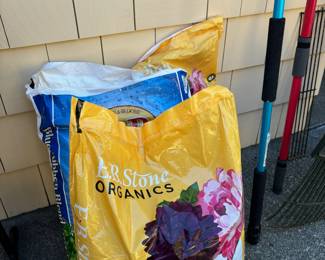 Assortment of Gardening Tools - Rakes, Potting Soil