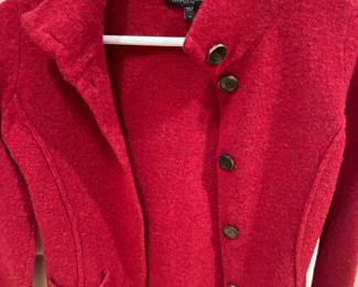 Eileen Fisher Red Wool Button Front Cardigan Sweater

