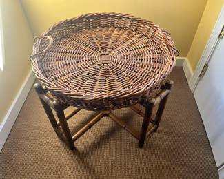 Basket Top Side Table with Bamboo Style Base