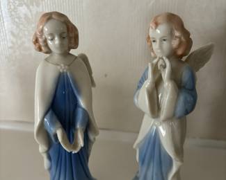 Pair of Porcelain Blue & White Angel Figurines