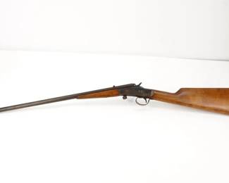 Make: J Stevens
Model: Little Scout
Caliber: .22 LR
Action: Break
Barrel: 20
Bore: Bright
Serial # NSN
Condition: Very Good
J. Stevens model Little Scout, 22LR single shot falling block, w/bbl length 20in barrel and receiver turning brown. Fixed front sight. Smooth straight wooden stock and forend. Metal butt plate. This rifle is in very good condition