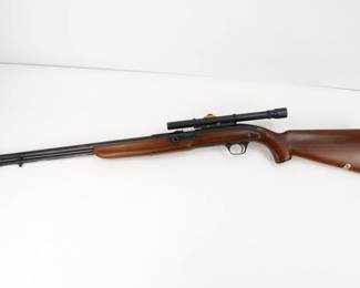 Make: J.C. Higgins
Model: 30
Caliber: .22 LR
Action: Semi
Barrel: 24
Bore: Shiny
Serial # NSN
Condition: Excellent
J.C. Higgins Model 30 .22 LR caliber rifle. The rifle features a 24” barrel and is in excellent condition, showing normal signs of use and wear.