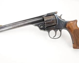 Make: H&R
Model: 22 Special
Caliber: .22 LR
Action: DA
Barrel: 6
Bore: Shiny
Serial # 557529
Condition: Very Good
First introduced in 1926, This pistol was Manufactured between 1928 to 1930. The H&R 22 Special came in a few different variations. This Appears to be the second variation as it is a 9 shot and has a hump checkered grip. This revolver is in very good condition showing normal signs of use and wear.
