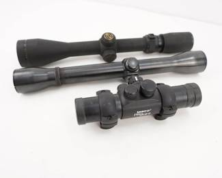 Make: Tasco/Weaver/ Simmons
Model: Lot of 3 Scopes
Condition: Very Good
3 Total scopes; 1 Tasco Pro Point red dot scope, 1 Simmons Whitetail Classic, and 1 Weaver K-4 60B Scopes.
