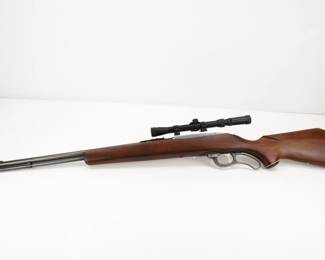 Make: Marlin
Model: 57
Caliber: .22 S/L/LRR
Action: Lever
Barrel: 22
Bore: Shiny
Serial # Nsn
Condition: Very Good
This is a hard-to-find Marlin model 57 lever action rifle. Early Marlin Model 57 levermatic. 22 Mag Rifle. This is an early magnum before they switched to the 57M model for all. 22 magnum rifles. Extremely rare to find. The Model 57-M was only manufactured for 10 years, from 1959 to 1969. The Marlin Levermatic was a family of lever-action rifles created by Marlin Firearms in the 1950s. The Levermatic differed from the traditional lever-action rifles, such as the Marlin 39A, in that it employed a cam-and-roller system, giving it an extremely smooth and short lever motion to reload a new cartridge. This rifle comes with a scope. This firearm is in very good condition. signs of wear