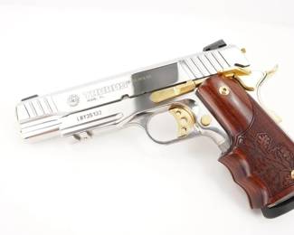 Make: Taurus
Model: PT1911 AR
Caliber: .38 Super
Action: Semi
Barrel: 5
Bore: Shiny
Serial # LBY35133
Condition: Excellent
Importer: Turus Int. MFG
These single stack, semi automatic, recoil operated self loaders, are everything that a 1911 is supposed to be without having to take out a second mortgage. Chambered in .38 Super this pistol is in excellent condition, showing minimal signs of use and wear.