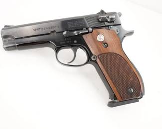 Make: Smith & Wesson
Model: 39-2
Caliber: 9mm
Action: Semi
Barrel: 4
Bore: Bright
Serial # A203460
Condition: Excellent
The Smith & Wesson Model 39 is a semiautomatic pistol developed for the United States Army service pistol trials of 1954. After the Army abandoned its search for a new pistol, the Model 39 went on the civilian market in 1955 and was the first of Smith & Wesson's first generation semi-automatic pistols. Chambered in 9mm this pistol is sold with one magazine and in excellent condition.