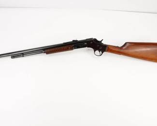 Make: J. Stevens
Model: 70 Visable Loading Repeat
Caliber: .22 S/L/LRR
Action: Pump
Barrel: 20
Bore: Shiny
Serial # 852
Condition: Excellent
J. Stevens Arms Visible Loading Repeater. 22 S/L/LR Pump Rifle. The top of the barrel is marked J.STEVENS ARMS COMPANY. CHICOPEE FALLS. MASS. U.S. VISIBLE LOADING REPEATER. ''Visible Loader'' Pump Action Rifle, #R197,.22 RF cal., blued 22'' barrel, with dovetailed German silver blade front and buckhorn rear sights marked with the maker's name, address, model, and patent date on top; blued tubular half-magazine; blued solid receiver with integral triggerguard is marked ''R297'' on lower tang; varnished grooved sliding walnut forearm, and stock with grooved hard rubber recoil pad. This rifle is in excellent condition