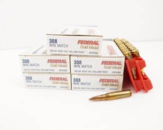 Make: Federal
Model: 100 Rounds Gold Medal
Caliber: .308 WIN
Condition: New
5 boxes of (20) rounds of Federal Gold Metal 168 GR Boat Tail HP .308 WIN MATCH ammo.