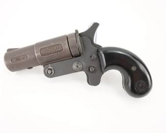 Make: FMJ
Model: R
Caliber: .22 LR
Action: SA
Barrel: 1.5
Bore: Shiny
Serial # D00000415
Condition: Very Good
This FMJ Model R is a flare style gun with an internal .22 LR cylinder that operates by hand. The pistol is in excellent condition, showing minimal signs of use and wear.