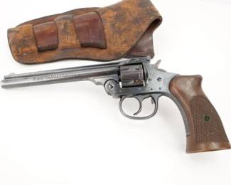 Make: H&R
Model: Target 766
Caliber: .22 Rimfire
Action: DA
Barrel: 6
Bore: Frosty
Serial # 485464
Condition: Very Good
Harrington & Richardson “Target” Model .22 rim fire pistol. The pistol features a 6in solid rib barrel, walnut, checkered wood grips, external hammer, break action, ejector, and deep blue finish. In 1932, an H&R pistol was used to set a new U.S. pistol record and went on to become the most famous firearm of its kind. This pistol was so accurate that it was adopted by the U.S. Army Pistol Team. This revolver remains in very good condition, showing normal signs of use and wear.