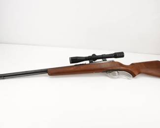 Make: J.C. Higgins
Model: 44 DLM
Caliber: .22 MAG
Action: Lever
Barrel: 22
Bore: Shiny
Serial # NSN
Condition: Very Good
.22 Magnum Levermatic made by Marlin for Sears, This J.C. Higgins branded 44 DLM is in very good condition, showing normal signs of use and wear.