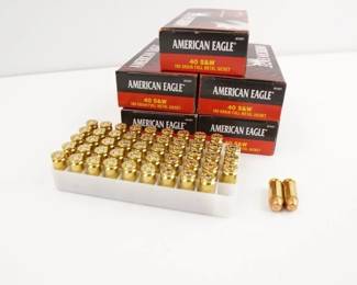 Make: Federal
Model: 250 Rounds American Eagle
Caliber: .40 SW
Condition: New
5 boxes of (50) rounds of Federal 180 GR FMJ 40 S&W rounds.