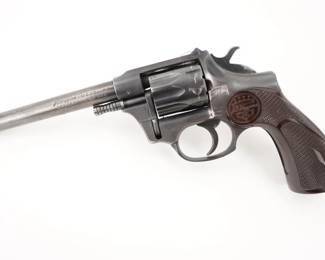 Make: J.C. Higgins
Model: 88
Caliber: .22 Cal
Action: DA
Barrel: 6
Bore: Frosty
Serial # 603201
Condition: Very Good
This J.C. Higgins Model 88 was manufactured between 1959 and 1965. Featuring adjustable sight, DA/SA trigger, 9-shot cylinder, and checkered synthetic grips. The Model 88 sold by Sears & Roebuck was manufactured by High Standard Firearms. This revolver is in very good condition. Some signs of wear