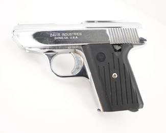 Make: Davis Industries
Model: P-380
Caliber: .380 AUTO
Action: Semi
Barrel: 2.75
Bore: Shiny
Serial # AP185100
Condition: Very Good
The P380 is a self-loading pistol with .380 ACP caliber and an SA/DA trigger mechanism designed mainly for security services and personal protection. This pistol comes with 1 magazine and is in very good condition showing signs of wear.
