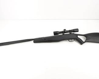Make: Crossman
Model: F4
Caliber: 0.177
Serial # 122X0622
Condition: Very Good
The new Crossman F4 break barrel .177 cal rifle is powered by Nitro Piston Technology (Gas) that shoots up to 1200 fps with alloy ammo and is ready for your next excursion. It is built with synthetic, black, all-weather material, making it a practical choice for the avid outdoorsman. This air rifle boasts a smoother cocking effort and offers reduced recoil and 70% less noise with the Quiet Fire Baffled Barrel Technology.
