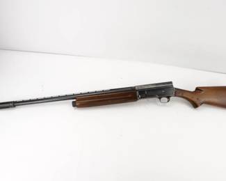 Make: Browning
Model: A5 Magnum
Caliber: 12 GA
Action: Semi
Barrel: 30
Bore: Shiny
Serial # 72V3359
Condition: Excellent
The Browning A5, or Browning Automatic 5, is a semi-automatic shotgun with a five-round capacity. It was designed by John Browning and manufactured by Fabrique Nationale de Herstal, and was first produced in 1902. The A5 is known for being the first successful semi-automatic shotgun design, and remained in production until 1998.This shotgun is in Excellent condition showing normal signs of use and wear.