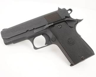 Make: Llama
Model: Minima X
Caliber: .40 S&W
Action: Semi
Barrel: 3.5
Bore: V
Serial # 07-04-01844-96
Condition: Very Good
Importer: RSA Ent Inc
Designed for concealed carry, this cut-down 1911 style pistol featured an extended safety lever, rounded hammer, Swartz safety, 3-dot sight, checkered neoprene grips and contoured trigger-guard. The use of a flared muzzle eliminated the traditional Llama barrel bushing and made dis-assembly easier. Chambered in .40 S&W this pistol is in very good condition, showing normal signs of use and wear.