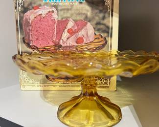 1960's Fairfield Anchor Hocking Amber Glass Footed Cake Plate
