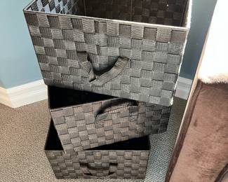 Set of 3 Grey Woven Strap Storage Baskets