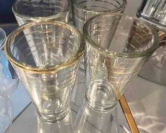 Set of 4 Clear & Gold Striped Highball Glasses
