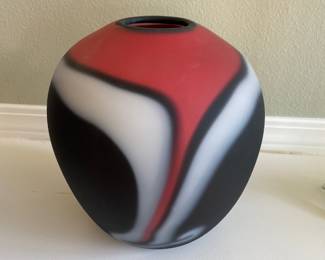 Red, White & Black Satin Glass Vase