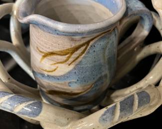 Blue/Tan Pottery Creamer Jug