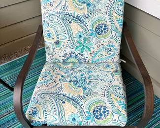 Pair of Patio Chairs with Blue Paisley Seat Cushions