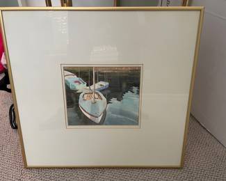 Framed & Matted Water Color Print of Sailboats by Alice Owen